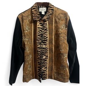 Vtg Tantrums Zebra Print Jacket with Black Accents Sz L Women
